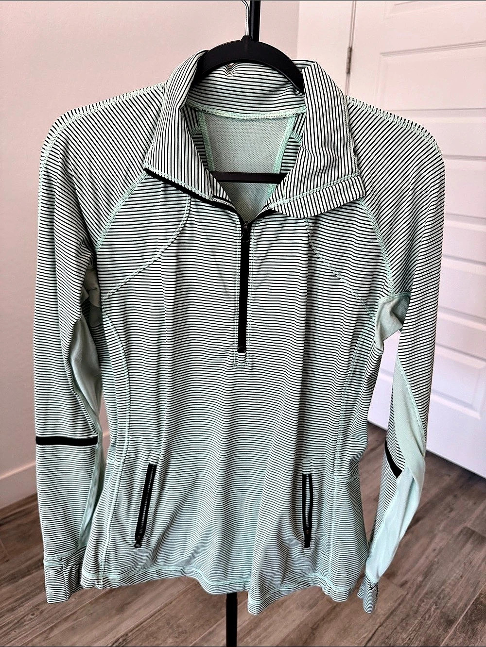 Lululemon Define Jacket Striped Quarter Zip Green & White